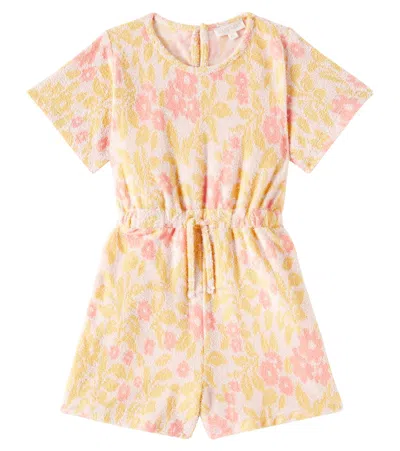 Louise Misha Kids' Chiara Floral Cotton-blend Terry Playsuit In Cream Sunny Genista