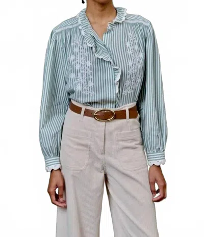 Louise Misha Cora Embroidered Long Sleeve Blouse In Almond Stripes In Animal Print