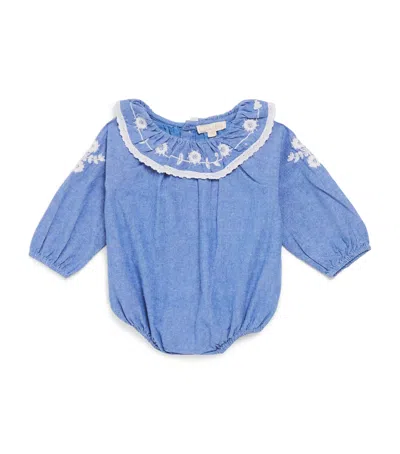 Louise Misha Kids' Cotton Embroidered Ilani Bodysuit In Blue
