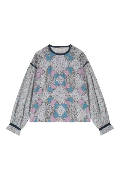 Louise Misha Cristalina Blouse In Multicolor Patchwork In Grey