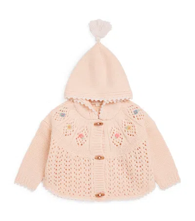 Louise Misha Kids' Crochet Hooded Iona Cardigan In Pink