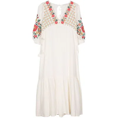 Louise Misha Bali Floral-embroidered Midi Dress In Neutrals