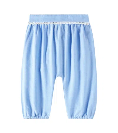 Louise Misha Flor Lace-trimmed Cotton Pants In Light Blue