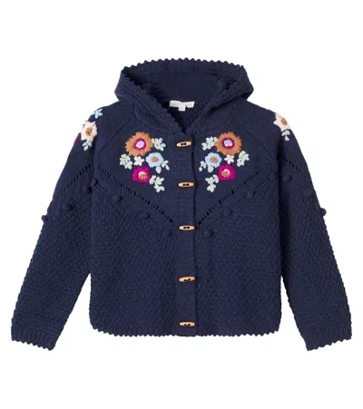 Louise Misha Kids' Floral Embroidered Knitted Jacket In Blue