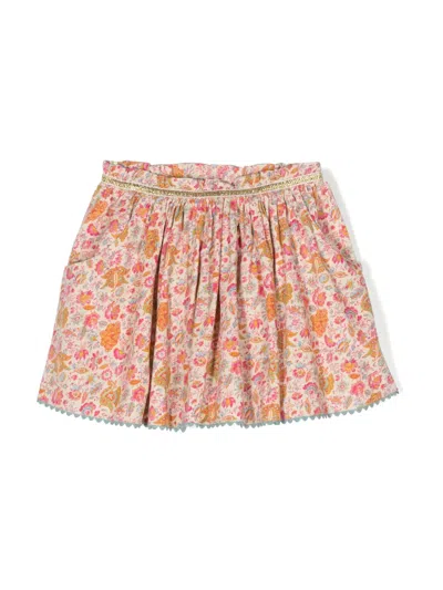 Louise Misha Kids' Floral-pattern Cotton Miniskirt In Neutrals