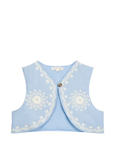 Louise Misha Babies' Floral-embroidered Lace-trim Waistcoat In Blue