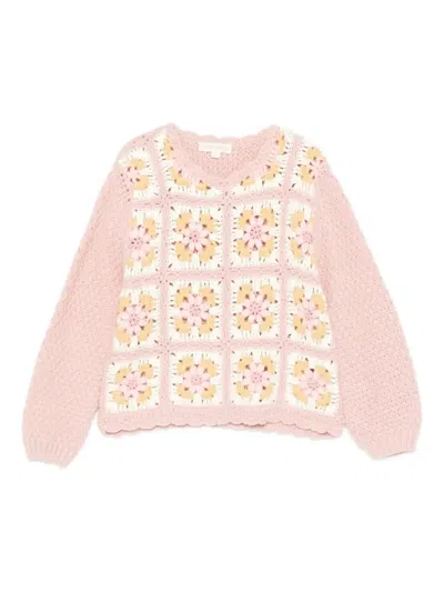 Louise Misha Kids' Flower-embroidered Sweater In Pink