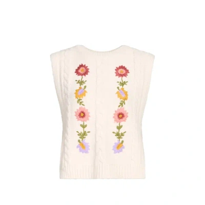 Louise Misha Gilet Ouvert Brodé Sans Manches In White