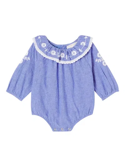 Louise Misha Babies' Ilani Embroidered-collar Romper In Blue