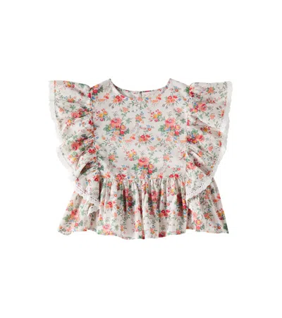 Louise Misha Kids' Ines Floral Cotton Voile Top In Cream Rosa Festa