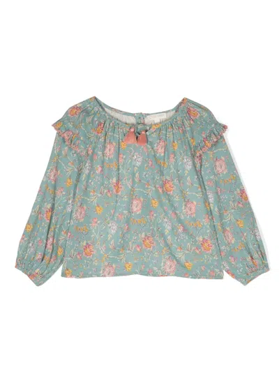 Louise Misha Kids' Iris Floral-patterned Cotton Blouse In Blue