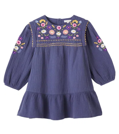 Louise Misha Kids' Isatys Embroidered Cotton Gauze Dress In Blue