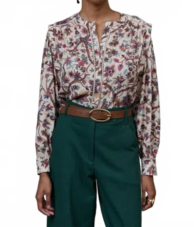 Louise Misha Janina Top In Cream/bluebell In Multi