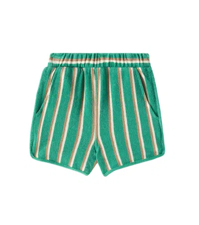 Louise Misha Kids' Jivo Striped Cotton Terry Shorts In Grass Cypress Stripes