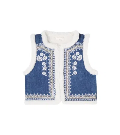 Louise Misha Kids' Librana Embroidered Denim Vest In Blue
