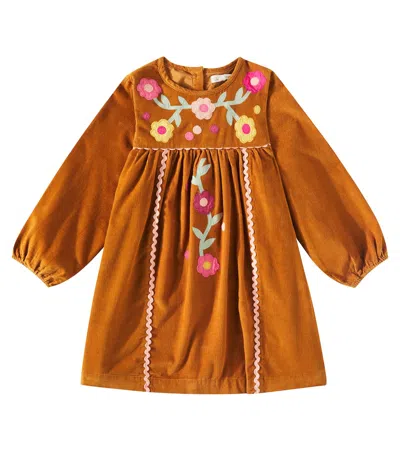 Louise Misha Kids' Linoa Embroidered Cotton Corduroy Dress In Brown