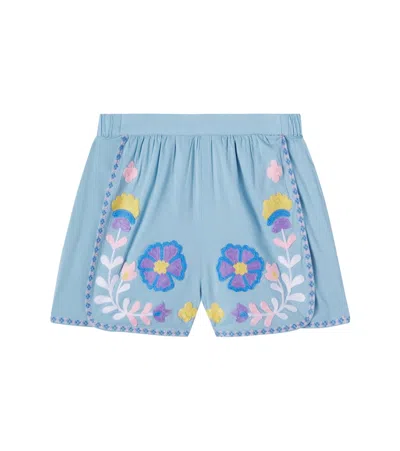 Louise Misha Kids' Maïwen Embroidered Cotton Shorts In Blue