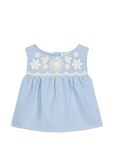 Louise Misha Babies' Malaya Embroidered Cotton Blouse In Blue