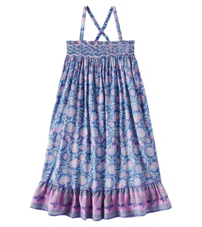 Louise Misha Kids' Marceline Floral Cotton Voile Dress In Blue