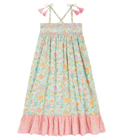 Louise Misha Kids' Marceline Smocked Floral Cotton Dress In Pink