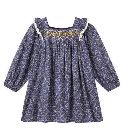 Louise Misha Kids' Martina Lace-trimmed Cotton Dress In Blue