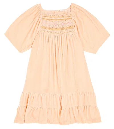 Louise Misha Kids' Olivina Smocked Velvet Dress In Pink