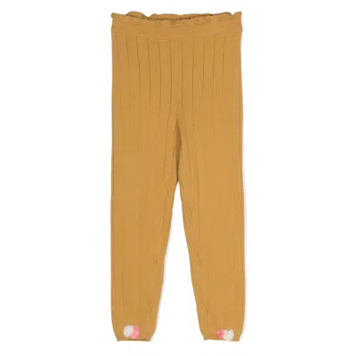 Louise Misha Kids' Pom-pom Ribbed-knit Trousers In Yellow