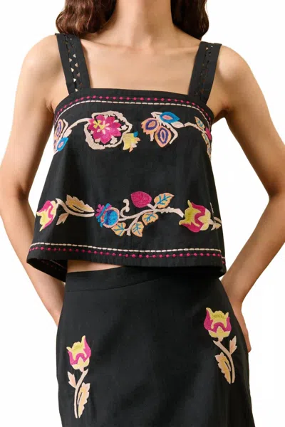 Louise Misha Phaedra Embroidered Crop Top In Black