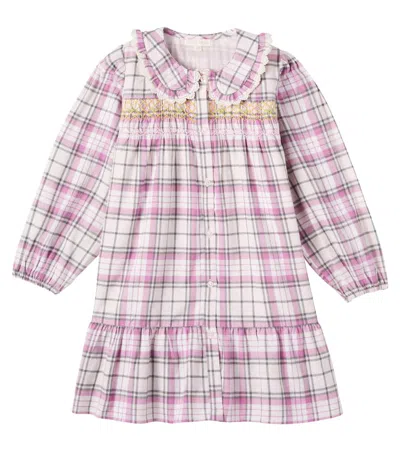 Louise Misha Kids' Plaid Shirred Cotton Dress In Pink