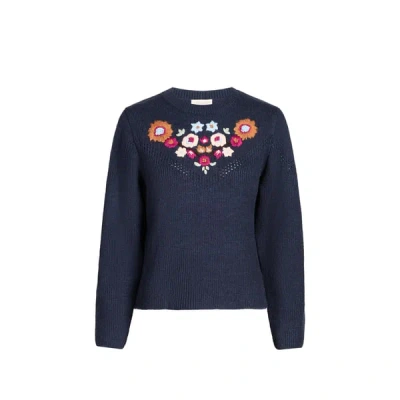 Louise Misha Pull Droit À Fleurs Brodées In Blue