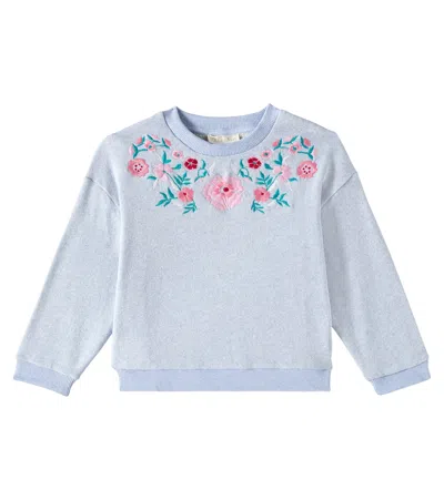 Louise Misha Kids' Rosalia Embroidered Cotton Terry Sweatshirt In Heather Sky Blue
