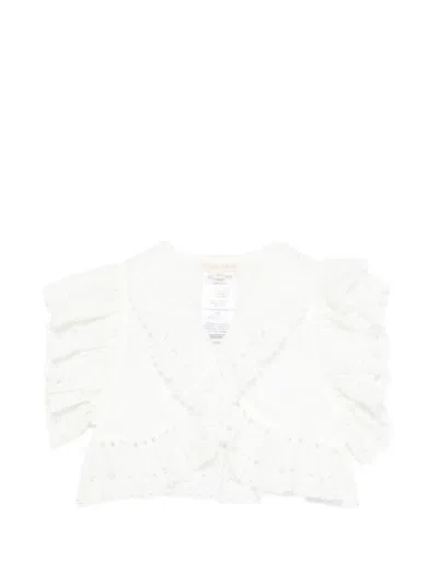 Louise Misha Ruffled Eyelet Top In Brown