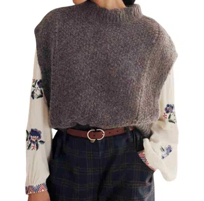 Louise Misha Sleeveless Knit Sigou Sweater Poncho In Blue/gray In Multi