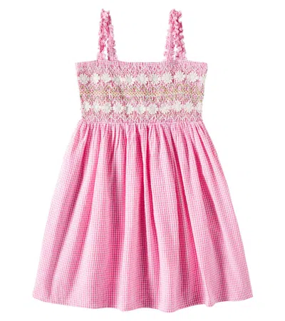 Louise Misha Kids' Tessa Smocked Gingham Cotton Dress In Pink Fragola Vichy
