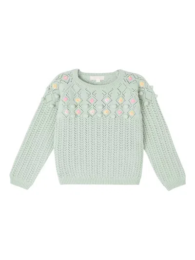 Louise Misha Babies' Vakita Pom-pom-embroidered Sweater In Green
