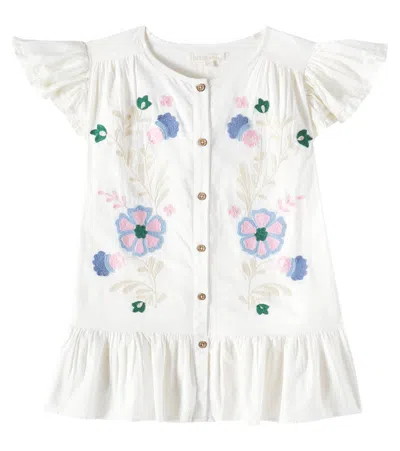 Louise Misha Kids' Vania Embroidered Cotton Voile Dress In Off White
