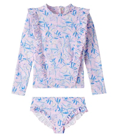 Louise Misha Kids' Yanika Floral Rashguard Top And Bikini Bottoms Set In Pink