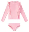 Louise Misha Yanika Gingham Rashguard And Bikini Bottoms Set In Pink
