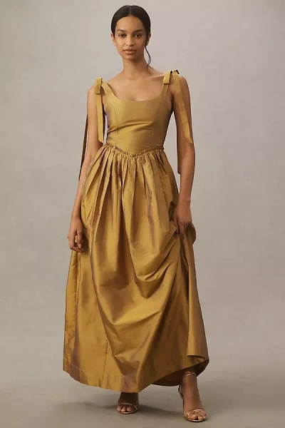Louise New York Louise Marie Tie-strap Corset Taffeta Maxi Dress In Gold