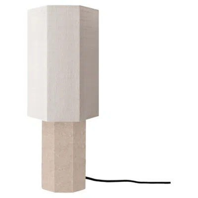 Pre-owned Louise Roe Contemporary Marble Lamp 'eight Over Eight', Small, Travertine / Jute White