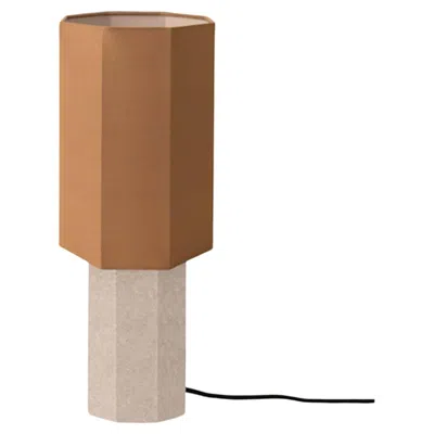Pre-owned Louise Roe Contemporary Marble Lamp 'eight Over Eight', Small, Travertine / Ocre In Brown