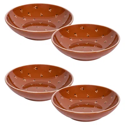 Pre-owned Louise Roe Dotty Pasta Bowl In Terracotta (set Of Four) In Brown