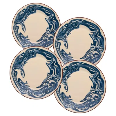 Pre-owned Louise Roe Marbre Dinner Plates, Blue, Marble, Ceramics, Sets Of 4 In Sand