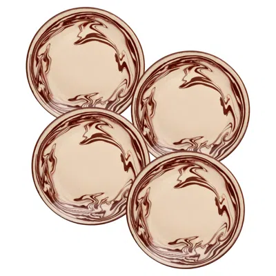 Pre-owned Louise Roe Marbre Dinner Plates, Brown, Marbled, Ceramics, Set Of 4 In Sand