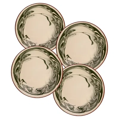 Pre-owned Louise Roe Marbre Dinner Plates, Green, Marbled, Ceramics, Set Of 4 In Sand