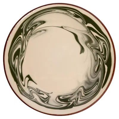 Pre-owned Louise Roe Marbre Large Bowl In Green, Marbled Pattern, Ceramics In Sand