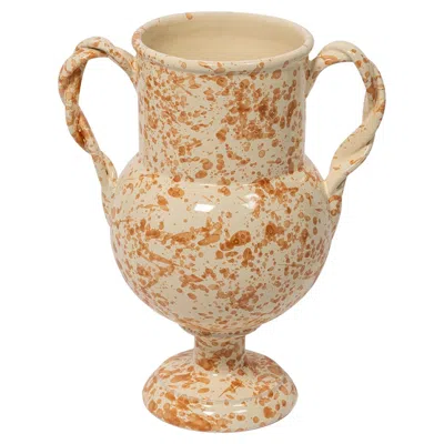 Pre-owned Louise Roe Splatter Verona Vase, Large, Tan & Ivory, Ceramics In Brown