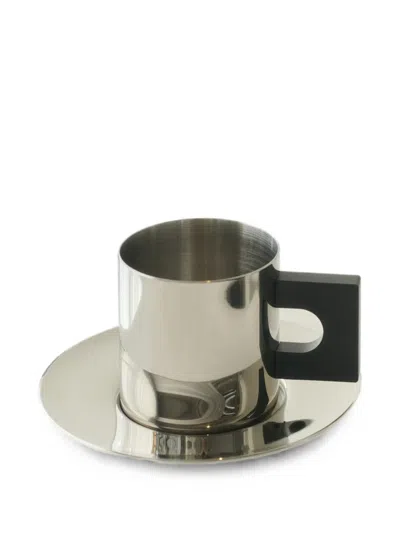 Louise Roe Sr Geometric-handle Cup And Saucer In Silver