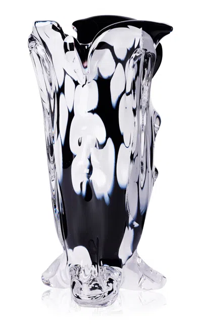 Louise Roe - Sr Vintage Drape Glass Vase - Black/white In Black,white