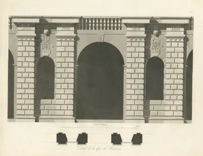 Pre-owned Louis-pierre Baltard Cour Des Fontaines - Architectural Copperplate Engraving By Baltard, 1803 In Sand